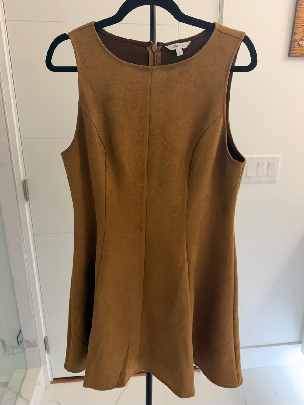 Reitmans Sleeveless Mini Dress in Camel Brown ptp20”/36”l/stretch suede feel